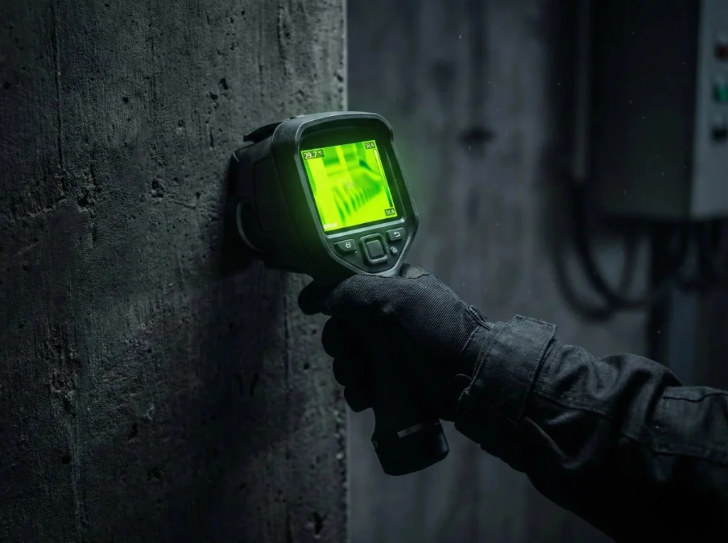 Diagnostic Thermal Infrared Camera Inspection on Concrete Wall