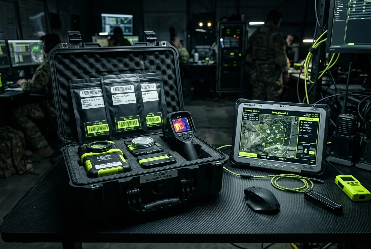 Tactical Environmental Command Station with Calibrated Field Diagnostics and Chain of Custody