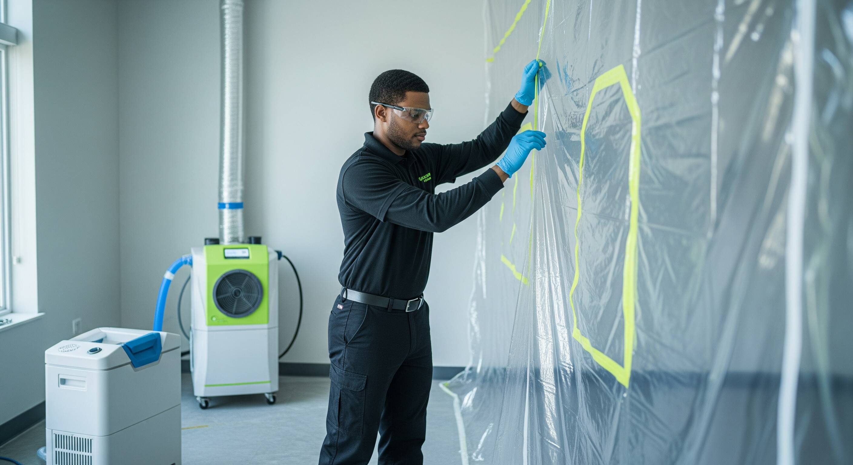 Envirogyn mold remediation critical containment poly barrier setup